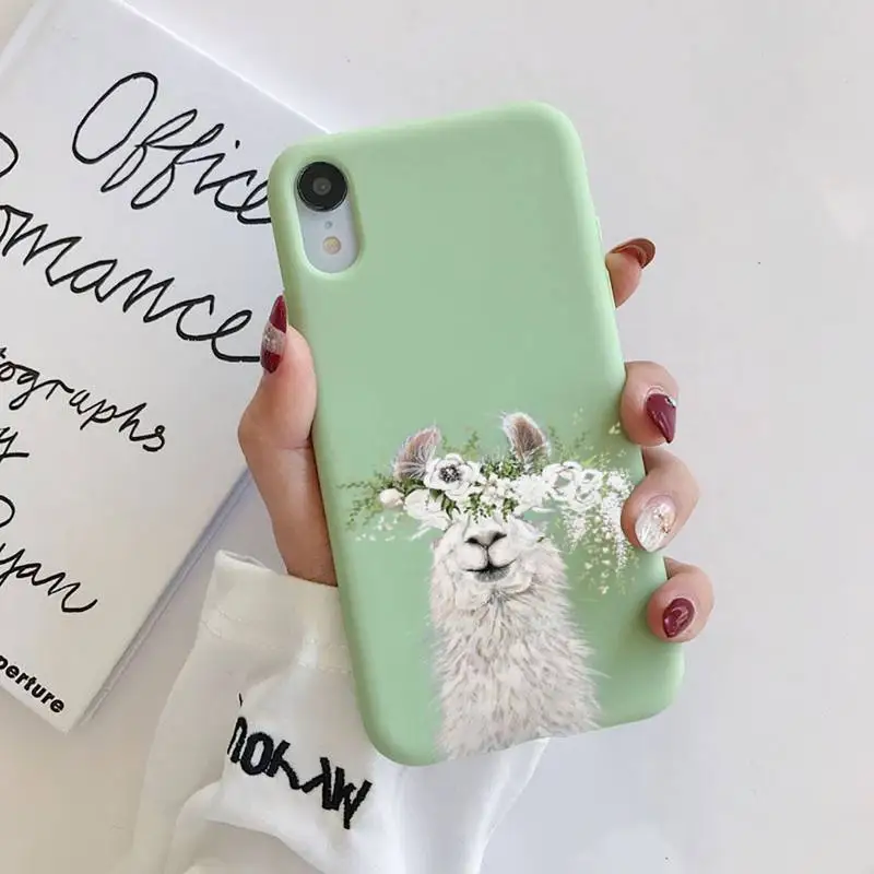 

Kawaii Cute Llama Alpaca Animals Cartoon Phone Case For iphone 11 Pro Max X XS Max XR Solid Color Shell For iPhone 7 8 6 6S Plus