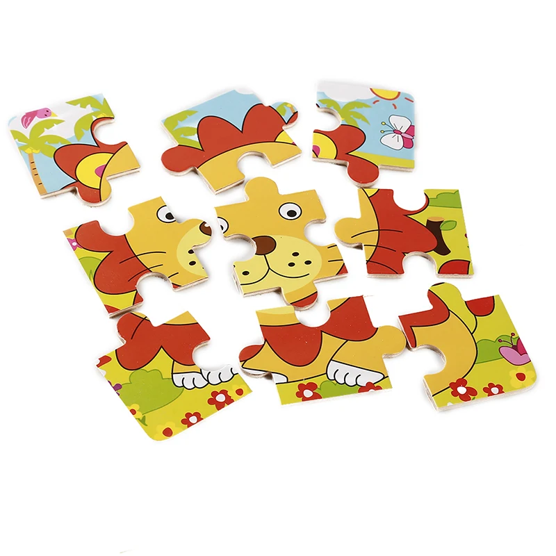 Новый деревянный пазл с 9 ломтиками Мультяшные животные транспортное средство