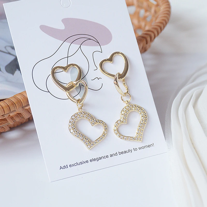 

Korean Hot 14k Real Gold Jewelry Simplicity Heart Earrings for Women Top High Quality AAA Shiny Zirconia S925 Silver Needle Gift