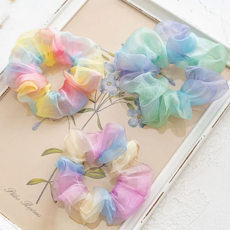 

2021 Tie-dyed Sweet Girls Scrunchies chifffon Hair Ties Girls Ponytail Holders Rubber Band Elastic Hairband Hair Accessories