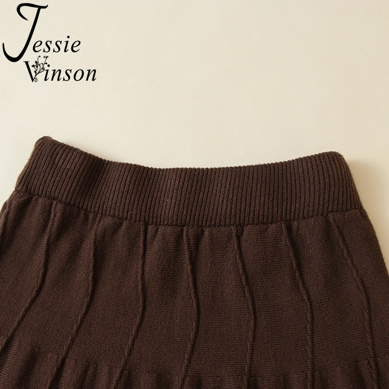 Jessie Vinson, высокая талия, вязаный свитер, юбка, женская, элегантная, трапециевидная, одноцветная, волнистая, вязаная, миди юбка, осень, зима, Теплая юбка OL