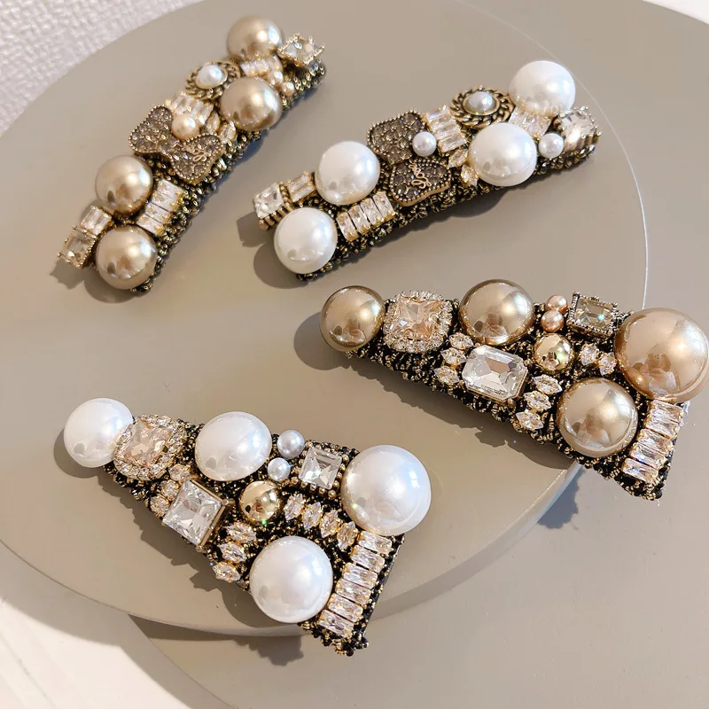 

Baroque Retro Hair Clips Crystal Rhinestone Pearl BB Clip Barrette Hairpin Adult Female Korean Hair Accessories Women Headwear