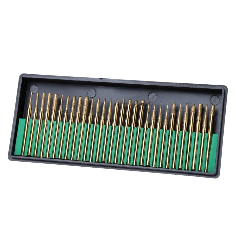 

30Pcs 3mm Titanium Coated Diamond Burs Bit Set Dremel Assorted Rotary Drill Tool