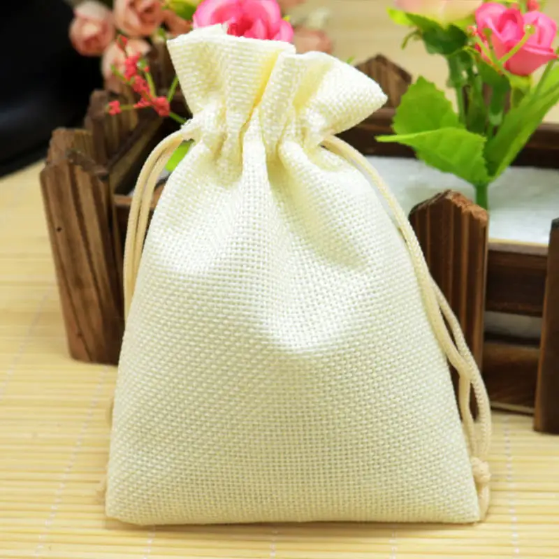 Beige 10*14 см 50 шт./лот простой коричневый льняной джутовый мешок браслет из шнурка Ювелирная посылка маленькая Подарочная сумка свадебный подарок упаковочные сумки - Цвет: Beige