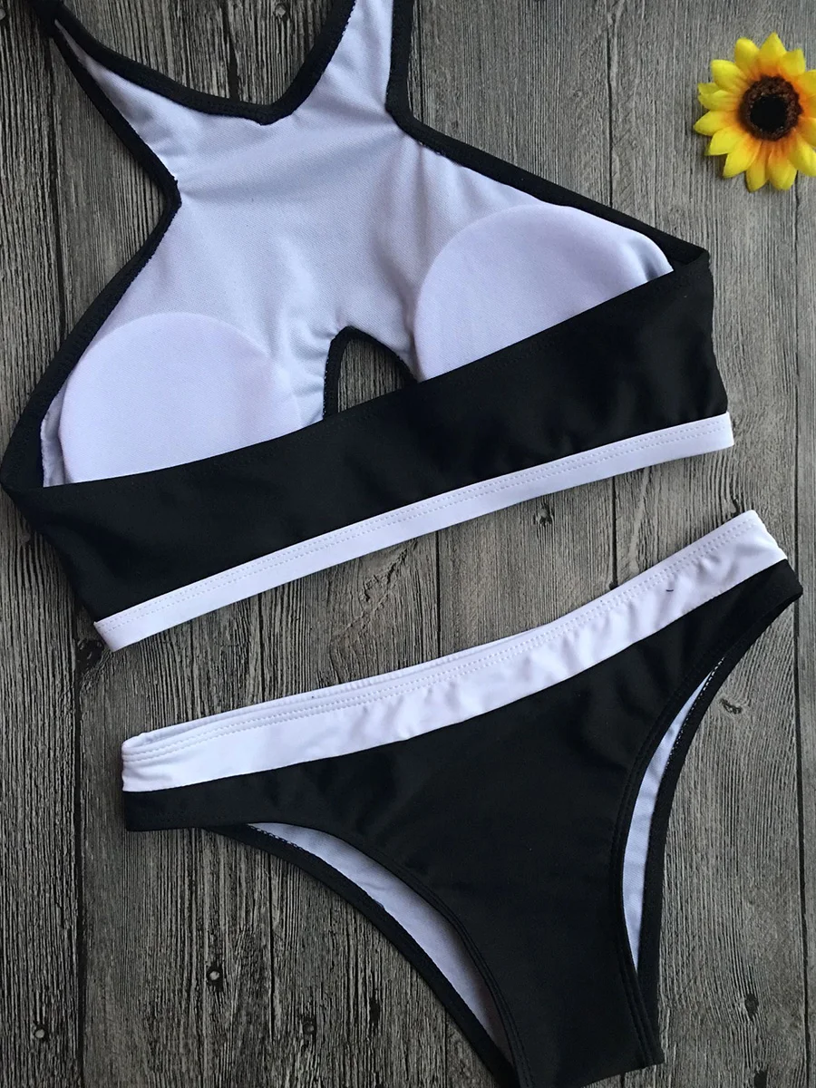 

Sale Women Bikini Swimsuit Sexy Hollow Out Bikini Sets Elegant Basic Halter Neck Summer Two-Piece Swimwear Beach Wear Black