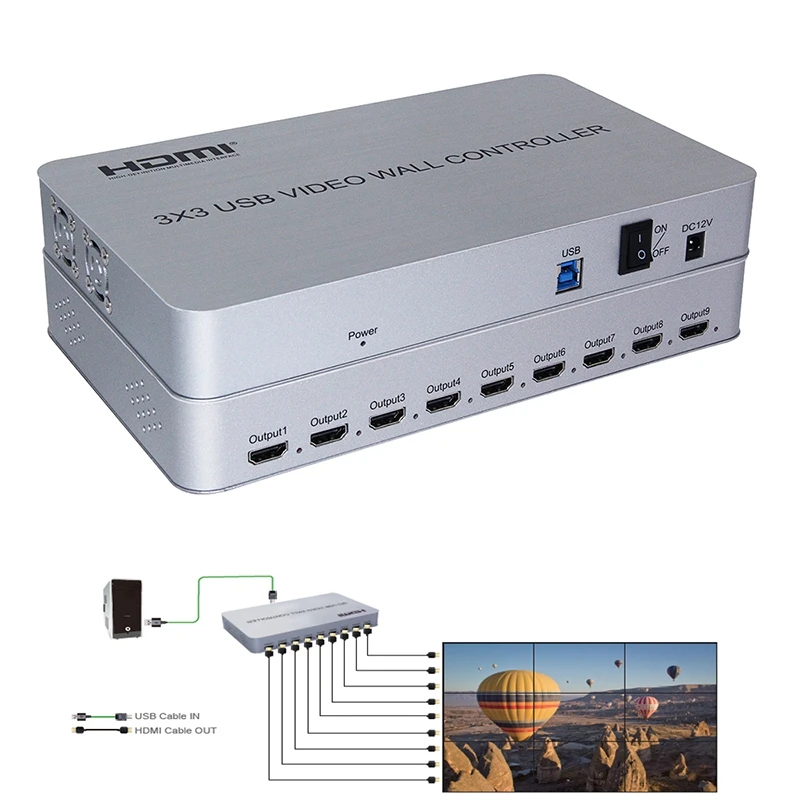 HDMI 4K 3X3 USB3.0 Video Wall Controller HD Processor Adapter 1X9 Hdmi Splitter Connector |