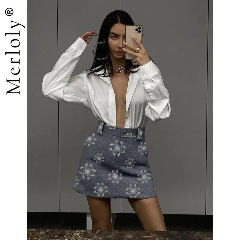 

Hot Sale Vintage Print Slit Outfits Gray High Waist skirt for women Casual Streetwear New cute fashion sexy design sense skirt