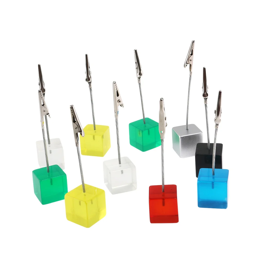 

10pcs Cube Resin Base Memo Photo Holder Paper Note Clip Desktop Decor (Random Color)