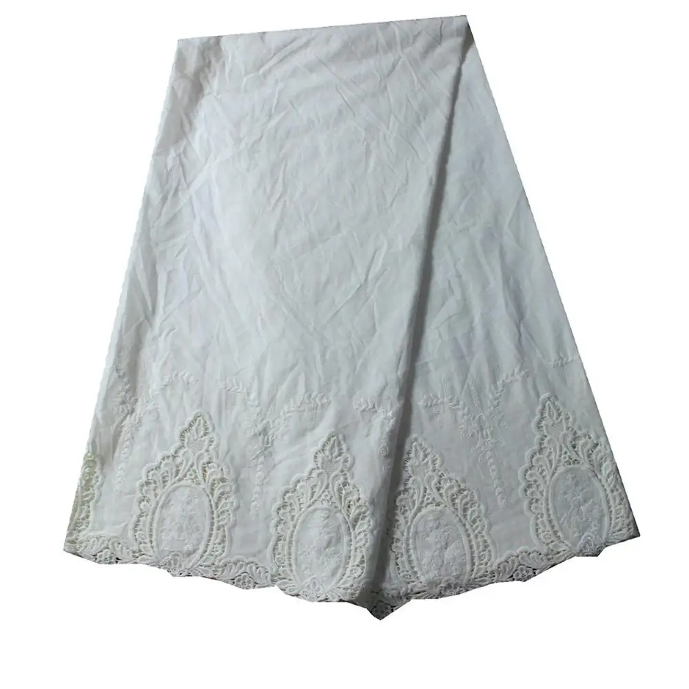 

100% Cotton Lace Embroidery Fabrics Swiss Cotton Voile Lace For Garment White Double Scallop 130cm