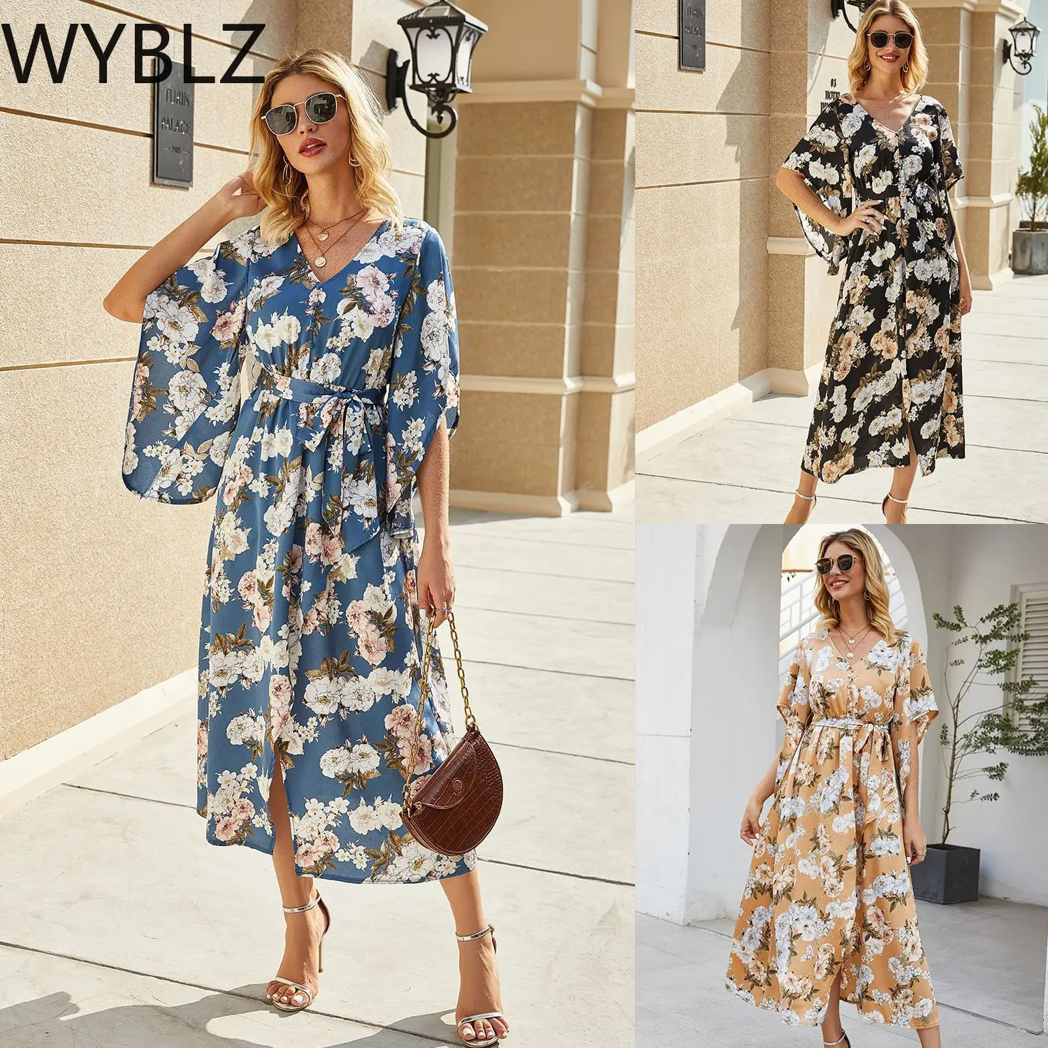 

Женское платье с рукавом «летучая мышь», V-образным вырезом и поясом