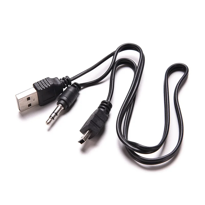 

50cm 1PC USB Mini Male To Male USB 2.0 5pin Standard + 3.5mm AUX Audio Jack Connection Adapter Cable For Speaker Mp3 MP4 Player