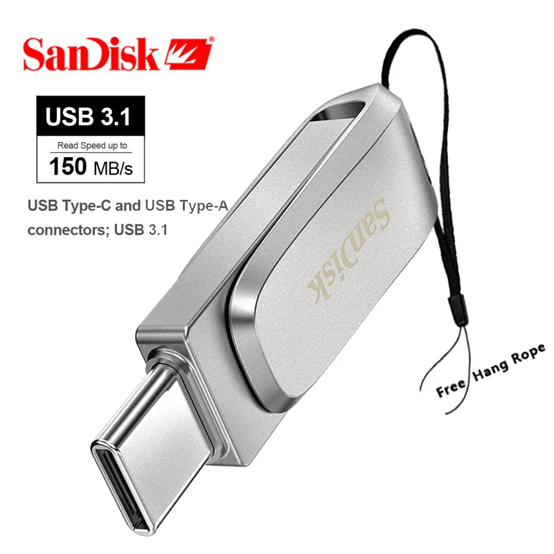 Флеш-накопитель SanDisk SDDDC4 Ultra Luxe USB 3 1 Type C двойная флешка 512 ГБ 256 128 64 32 металлический