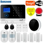 Домашняя система охранной сигнализации W2B с TFT-экраном, Wi-Fi, GSM, проводной детектор движения, управление через приложение, пожарный, дымовой детектор, сигнализация