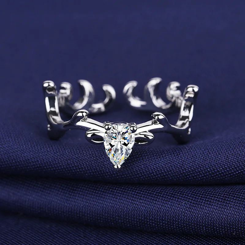 

Fashion Silver Color Christmas Deer Antlers Open Rings For Women Men Xmas Finger Jewelry Cute Zircon Elk Reindeer Cuff 2021 Gift