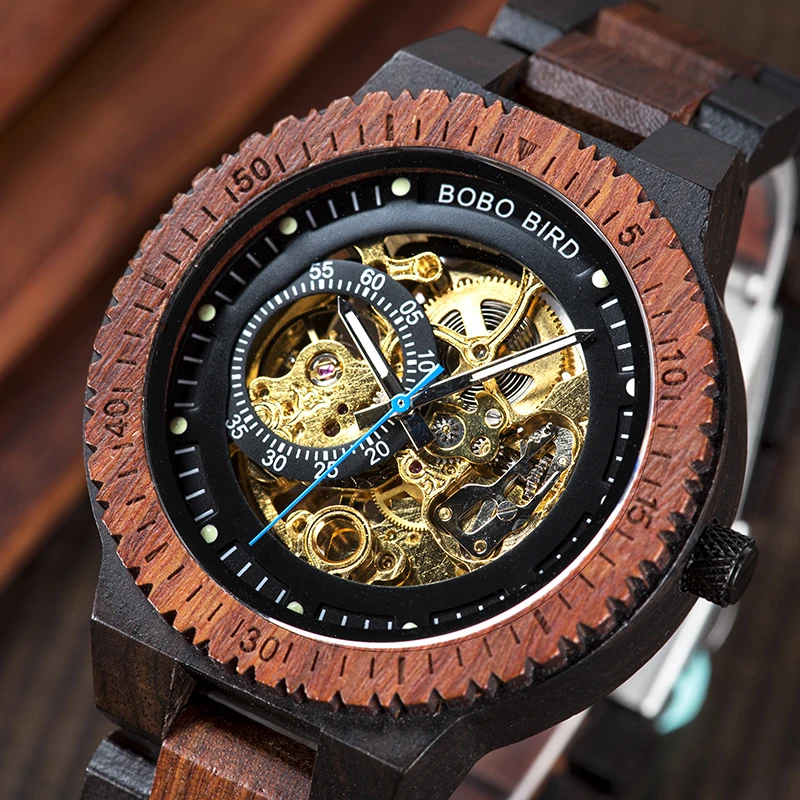 

BOBO BIRD Automatic Mechanical Wooden Watches Men Wristwatch Waterproof Male forsining in Wood Box masculino Watch reloj hombre