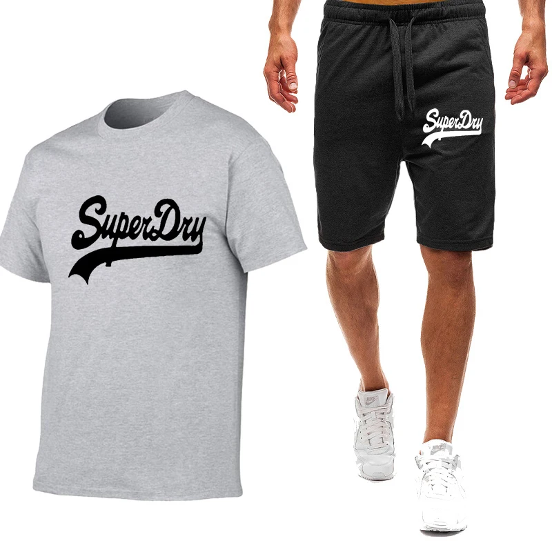 

2021 new summer men's sports running wear comfortable and breathable T-shirt + sports shorts two-piece men's gym training suit