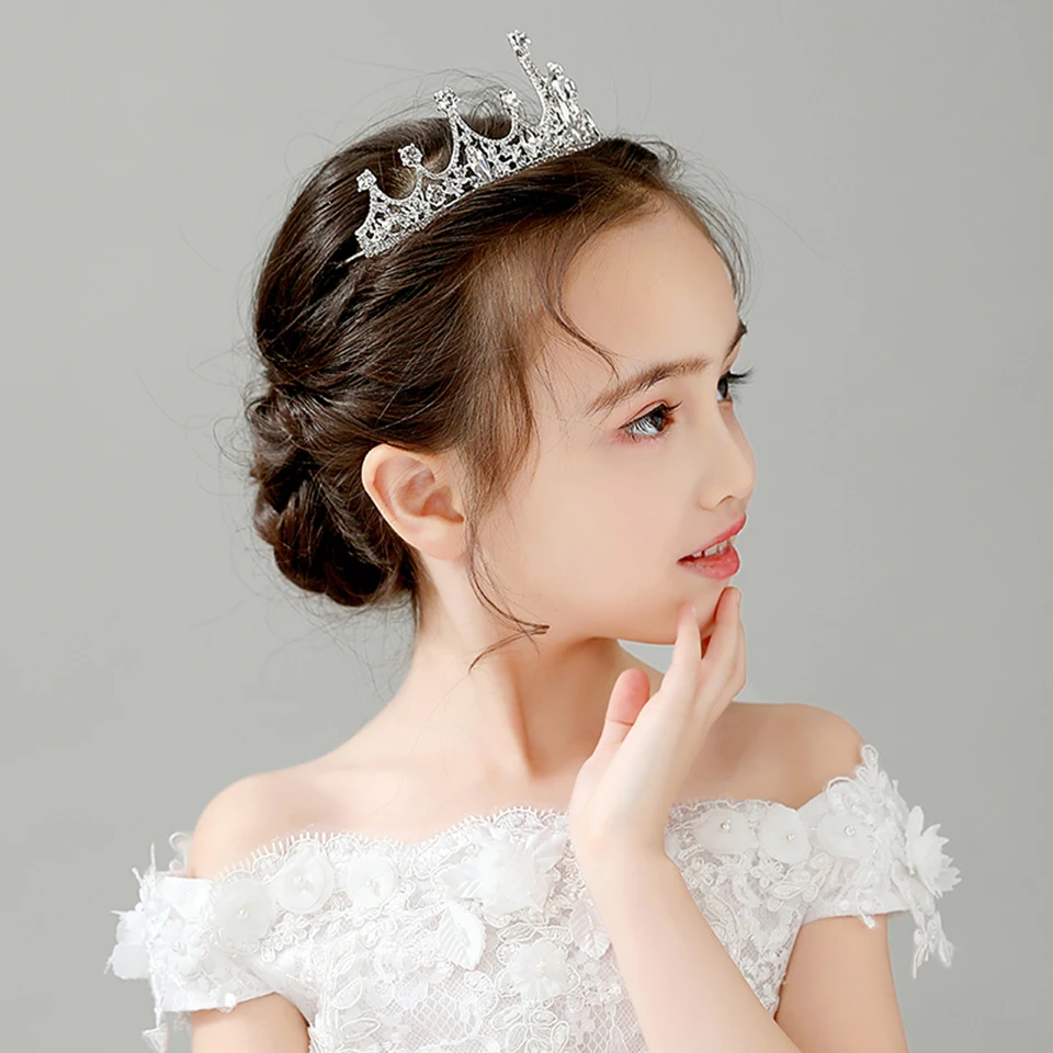

Fashion Hair Accessories Girl Tiaras Crown Rhinestone Princess Crown Alloy Silver Color Kid Party Headwear
