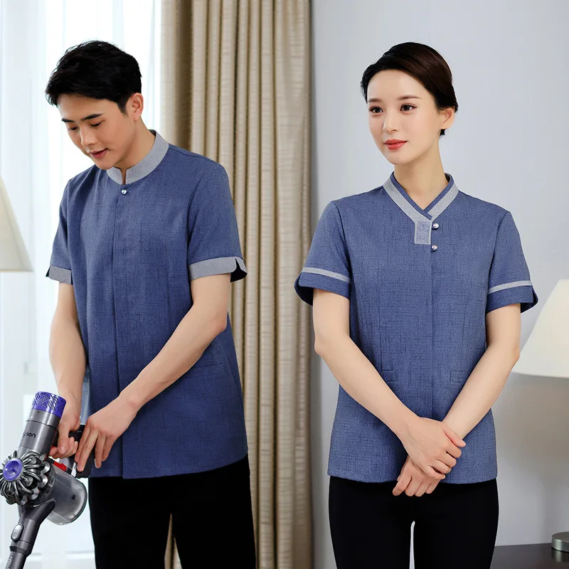 

2020 New Work Clothes Hotel Guest Room Restaurant Waiter Workwear Short Sleeve Summer Housekeeping Property Cleaner Uniform