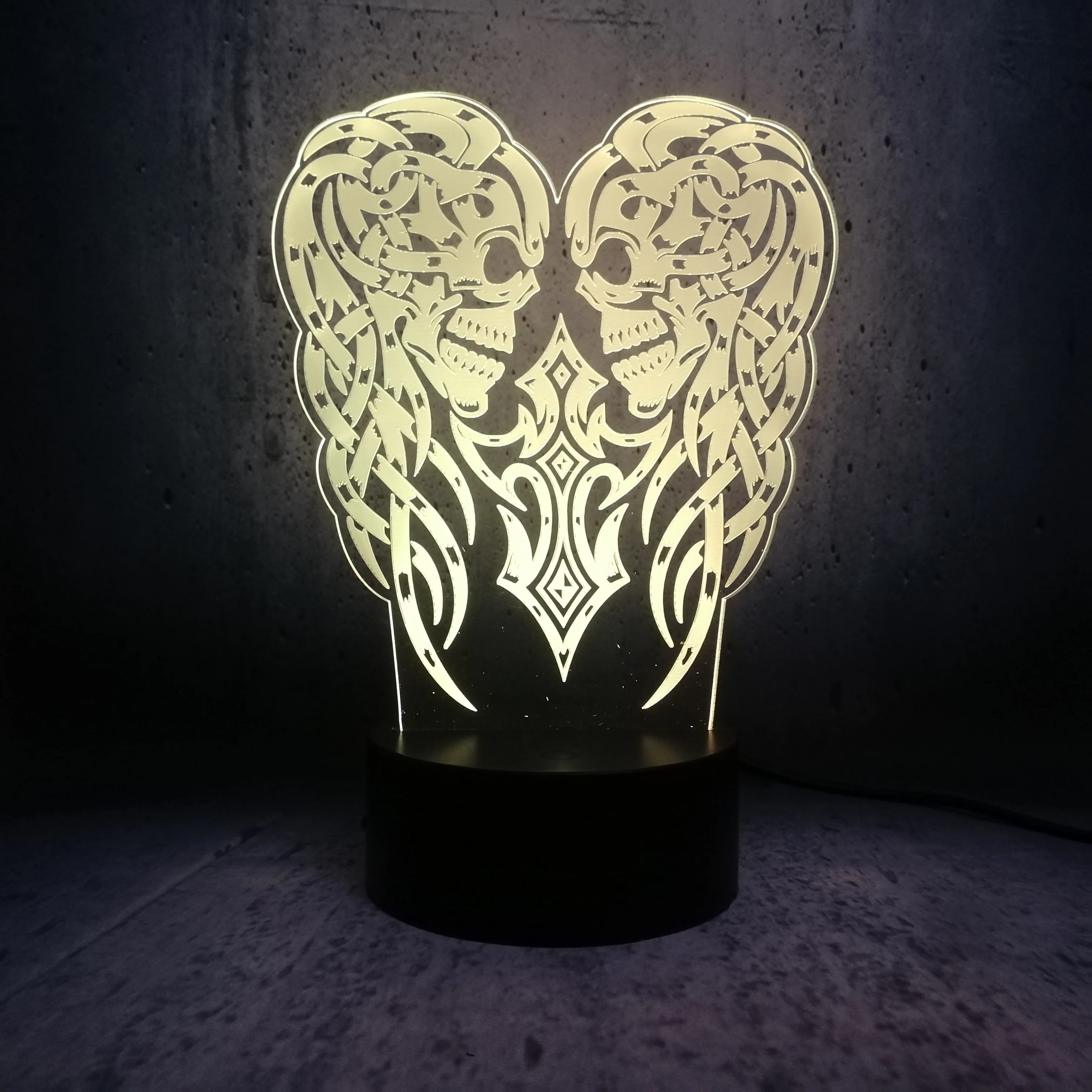 Светодиодный 3d светильник с USB двумя черепами в форме злой любви и сердца
