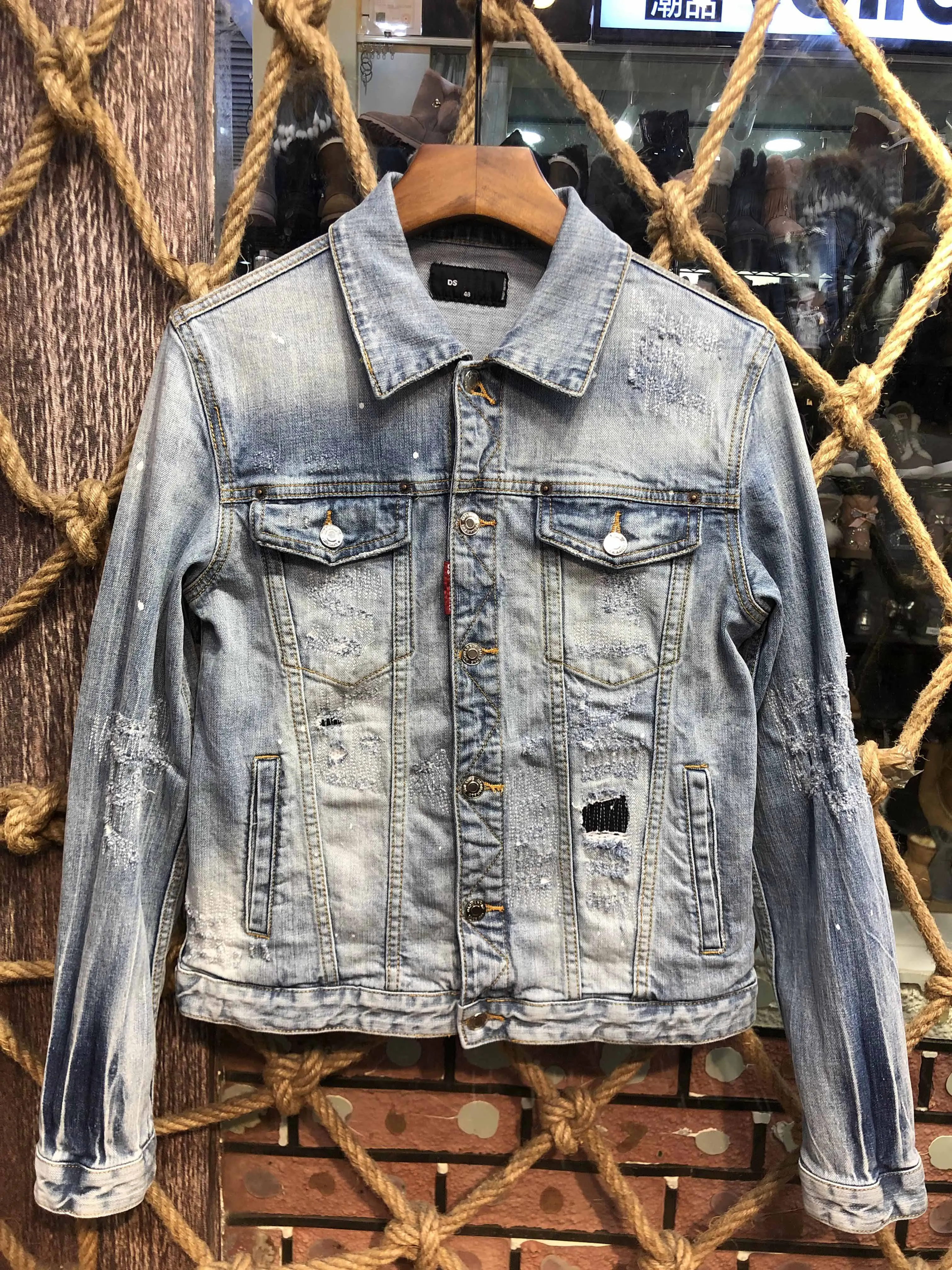 DSENQI Мужская джинсовая куртка с длинным рукавом хлопок кардиган Повседневная dsq X18