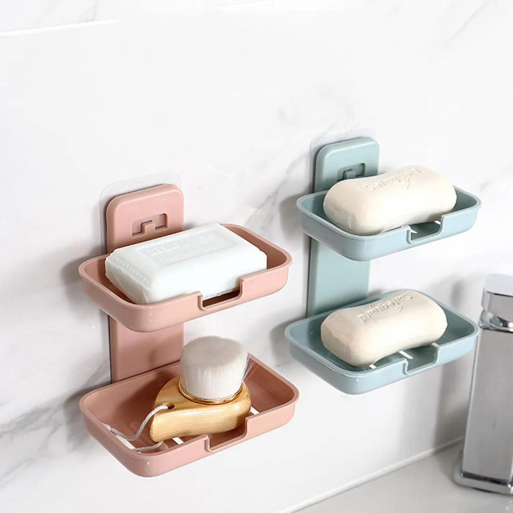 Настенная самоклеящаяся подставка для мыла губки двухуровневый ящик хранения