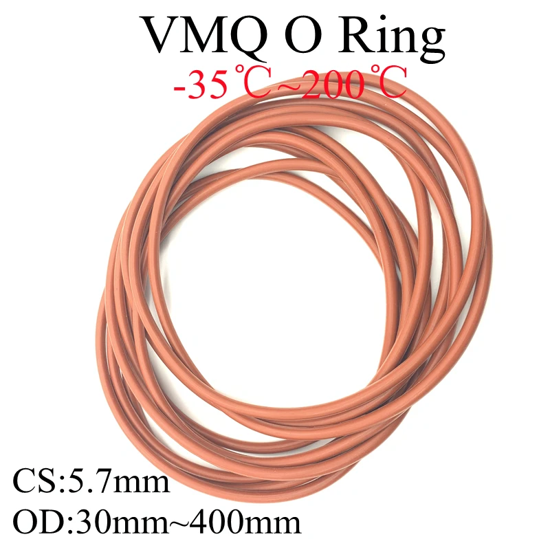 

10pcs Superior VMQ O Ring Seal Gasket Thickness CS5.7mm OD30~400mm Silicone Insulated Waterproof Washer Round Shape Nontoxic Red