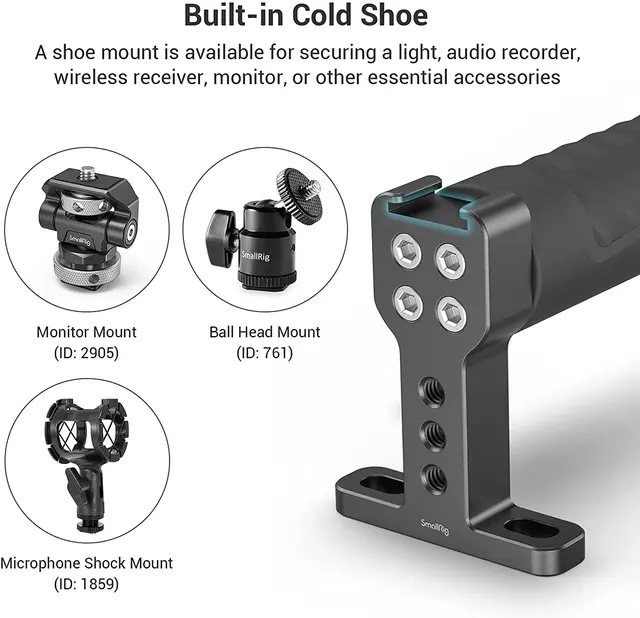 SmallRig Top Handle Grip with Cold Shoe for DSLR Quick Release Camera Cage Monitor Camcorder Stabilizing Top Hand Grip -1446B 3