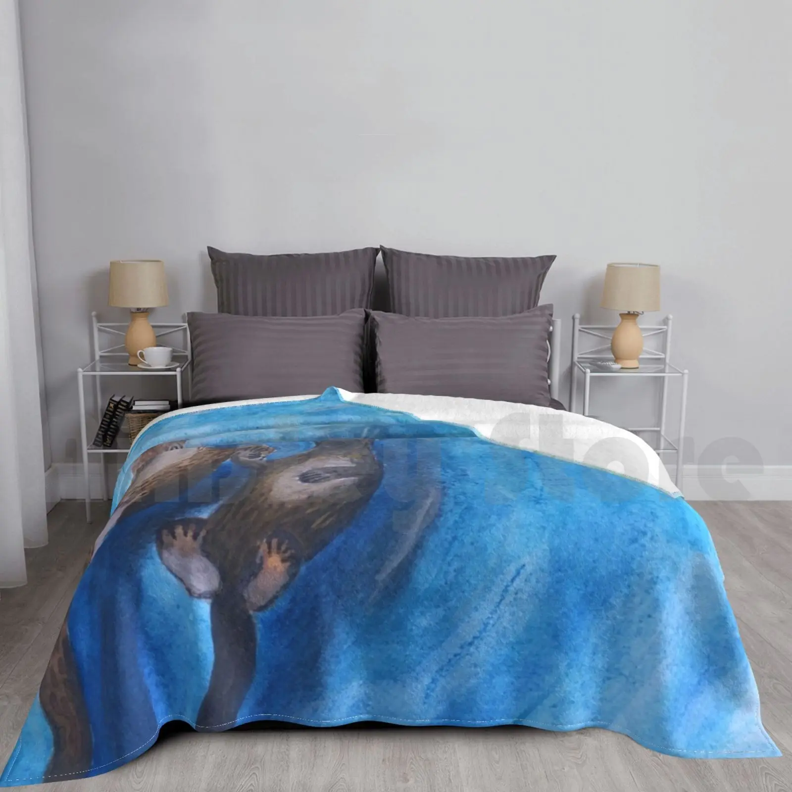 

Are You Awake  Blanket Fashion Custom Otter River Otter Otters Otters Holding Hands Animal Water Color Water