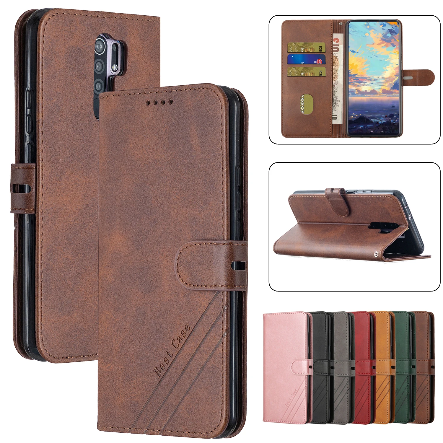 

Leather Flip Case For Redmi 9 9A 9C 9Power 8 8A 7 7A 6A 5A 5 K20 Pro K30 9T Xiaomi Cover Card Slots Holder Bag Stand Wallet Soft