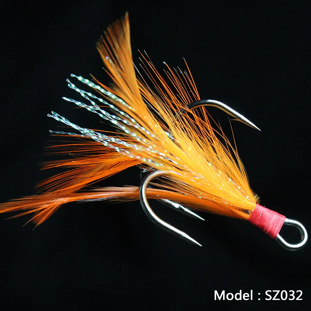 Lot 20pcs Fish hook 2 4 6 8 10# Black Fishing Hooks with Feather Fly Fishing Tackle High Carbon Steel Barbed Sharp Hooks SZ032