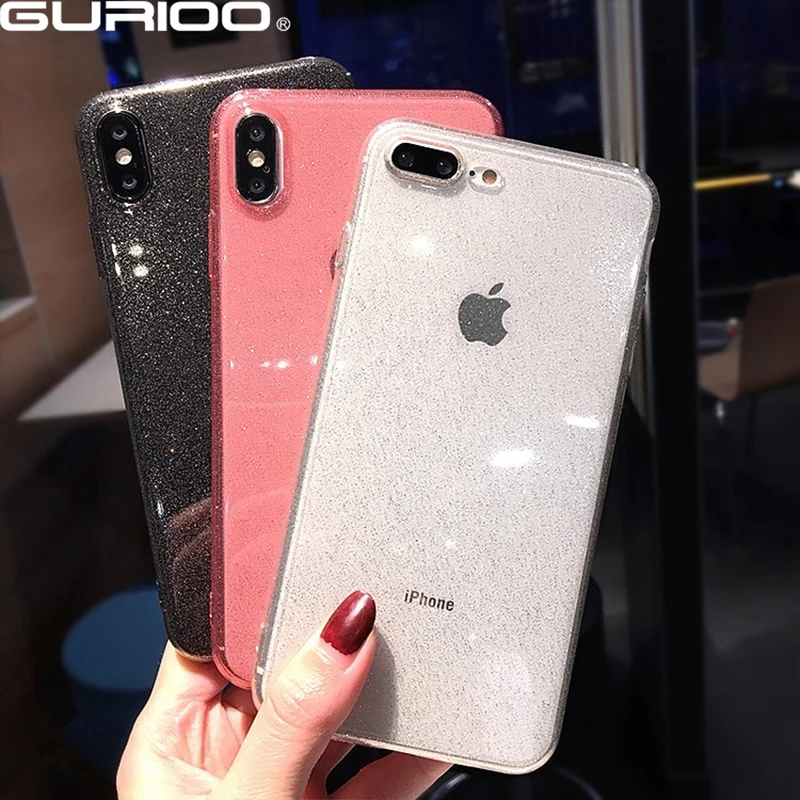 Блестящий Порошок термополиуретановый чехол для телефона iphone X XR XS MAX Slim Fashion Cover