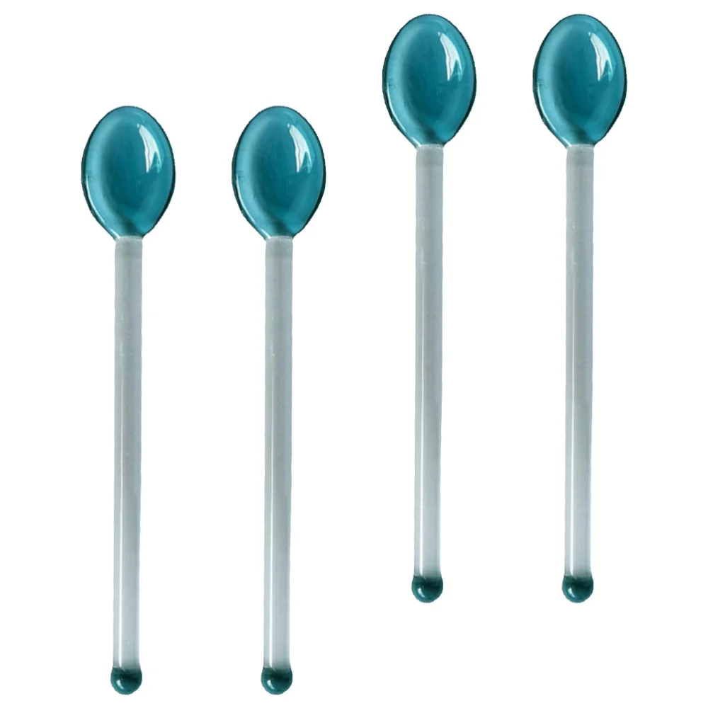

4 Pcs Clear Glass Coffee Spoon Dessert Cake Scoop Long Handle Spoon for Home