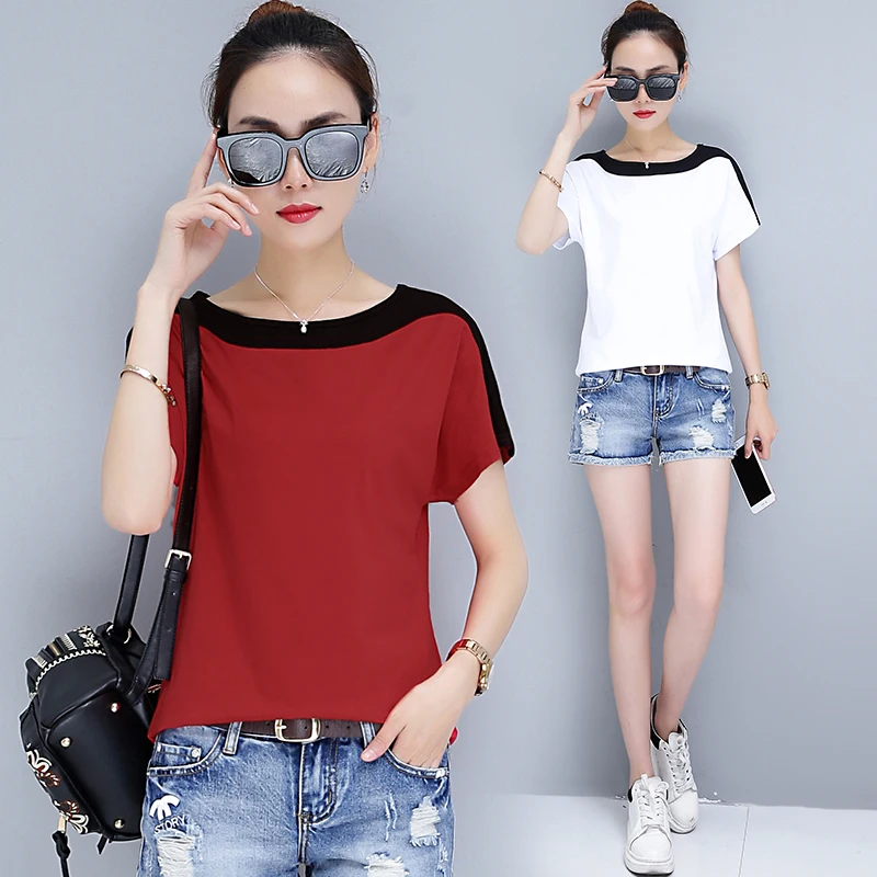 

T Shirt Women 2020 four seasons T-Shirt Casual Shirts Women's Cotton Top Ladies Loose Patchwork Camisetas Feminina