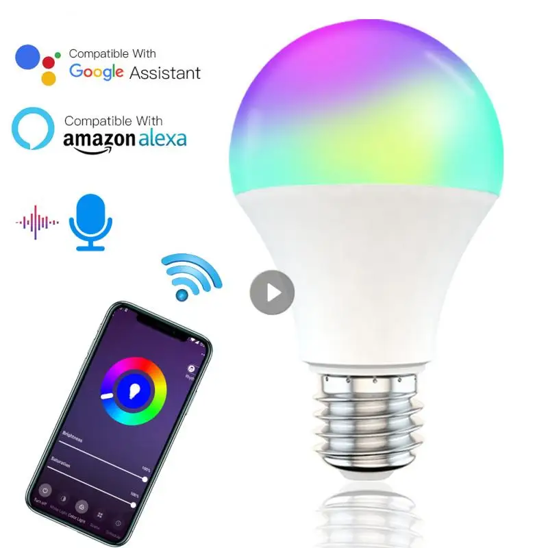 

Умная лампа E27 E26 B22 с Wi-Fi, светодиодная лампа с регулируемой яркостью, 15 Вт, с таймером и голосовым управлением, работает с Alexa Google Home