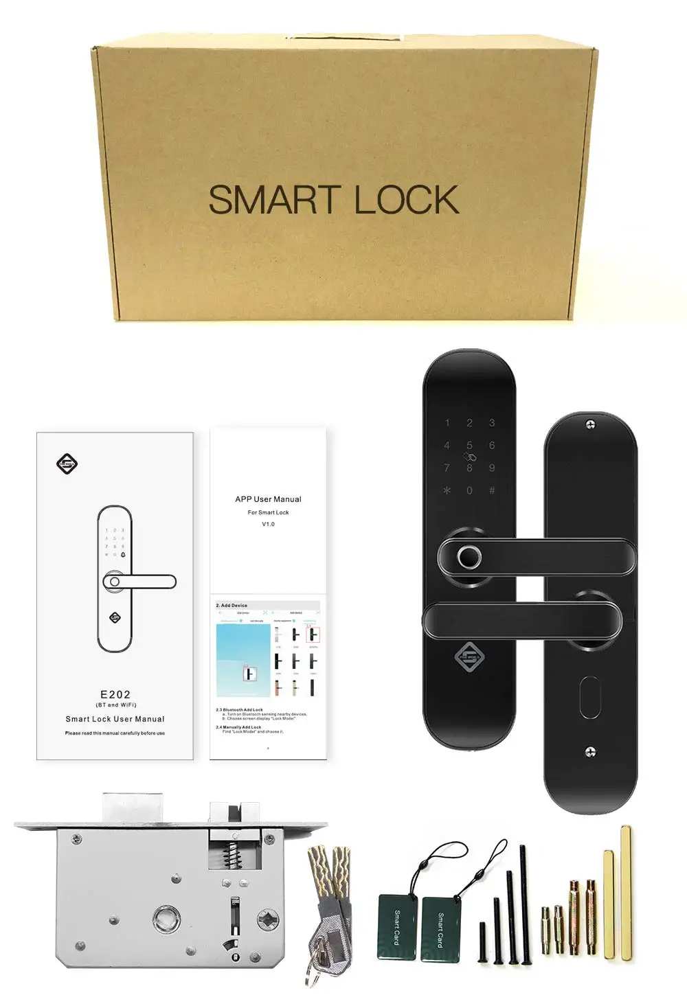 PINEWORLD E202PRO WiFi and Bluetooth Smart Door Lock, Remotely Control Fingerprint Door Lock, with Touchscreen and RFID Cards