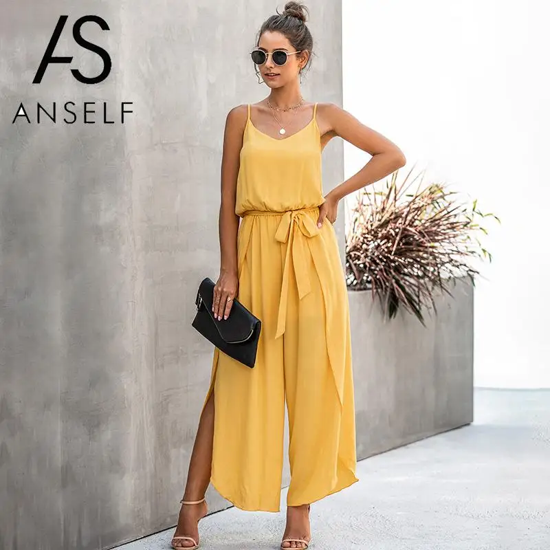 Женский комбинезон сексуальный без рукавов на бретельках с открытой спиной