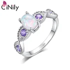 CiNily Белый огненный опал овальные каменные кольца серебряное покрытие Сиреневый Фиолетовый Цирконий Кристалл для помолвки свадьбы полностью ювелирное Бохо женщины