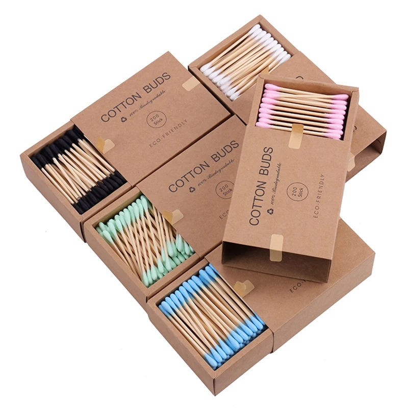

400Pcs Disposable Double-Headed Cotton Swab Natural Bamboo Wood Sticks Ear Sticks Nose Ears Cleaning Tool