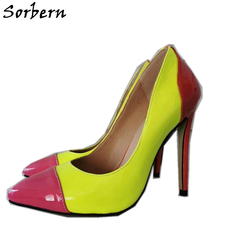 

Sorbern Yellow Patent Women Pump Pointed Toe Slip On Stilettos Shoe Ladies Ol Shoe Designer Prom Shoes Party Heeled 2020