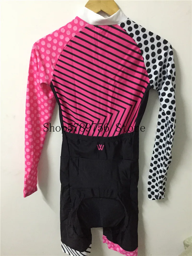 Женский розовый костюм для велоспорта триатлона с длинным рукавом комбинезон