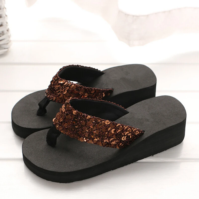 

New Arrival Women Fashion Platform Mid Heel Flip Flops Beach Sandals Bowknot Slippers Shoes Soft Comfortable Women Summer Shoes