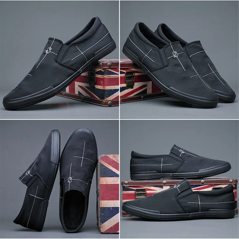 

Summer Canvas Men's Vulcanized Shoes Breathable Cloth Lattice Casual Loafers 2021 New Youth Trendy Sewing Sneaker Flats S21053