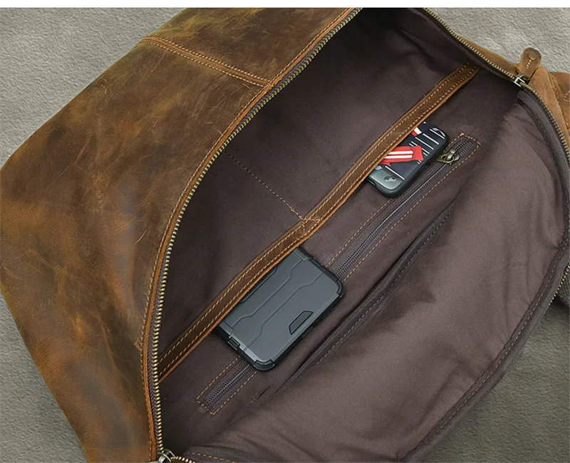 Natural crazy horse cowhide large capacity men's chest bag retro simple high-quality genuine leather sports large diagonal bag