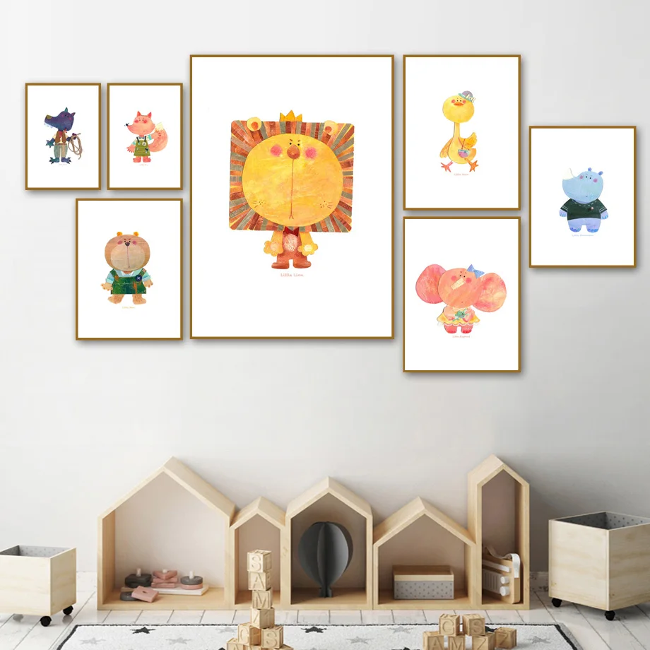 Слон льва лисы медведь волк утка плакаты на скандинавскую тему и принты