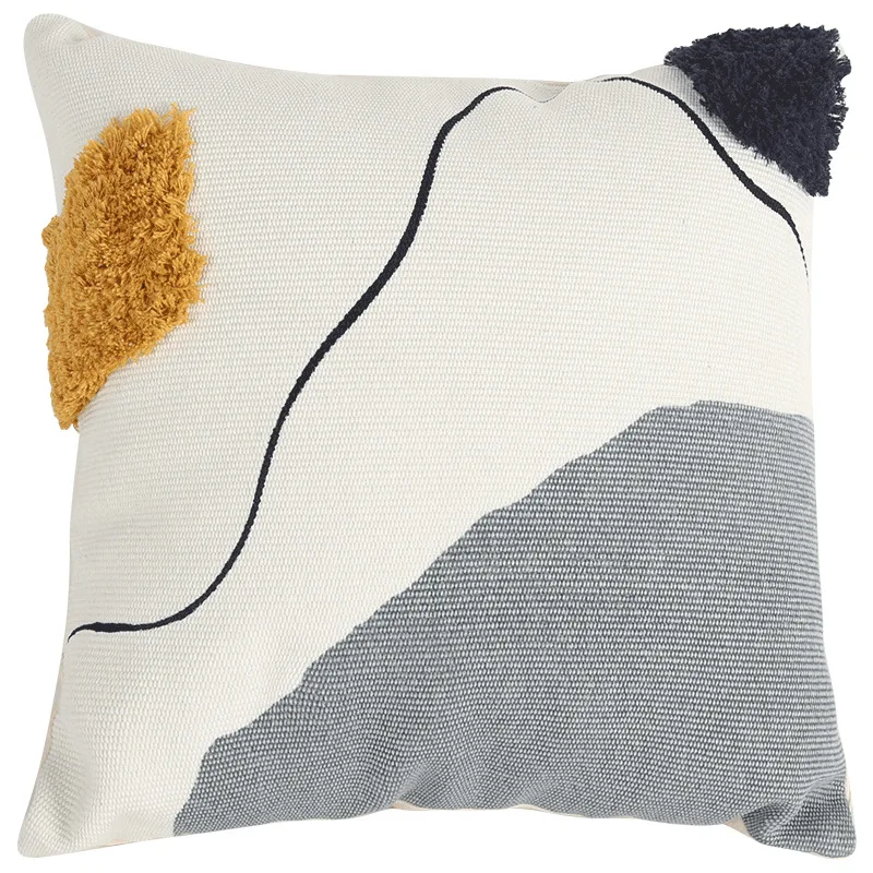 

Nordic Cotton Woven Cushion cover 45x45cm pillow cover Abstract Line Colors Handmade Tufted for Home decoratio Living room Bed R