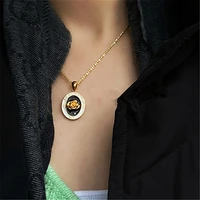 black gold color rose pendant necklace simple personality snowflake chain choker lady oval rose sweater chain women jewelry gift