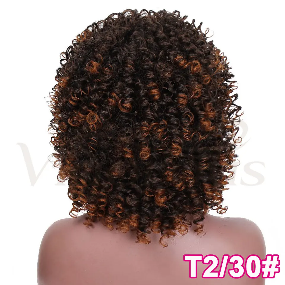 Vigorous Synthetic Wigs Short Afro Kinky Curly Ombre Pink Hair for Black Women 10Inches Wigs Natural Purple Heat Resistant Hair - Цвет: T2-30
