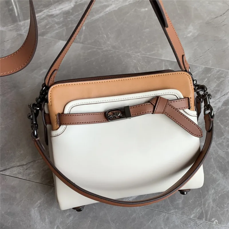 

Handbag luxury designer fashion versatile new commuter bag color matching head leather portable One Shoulder Messenger Bag