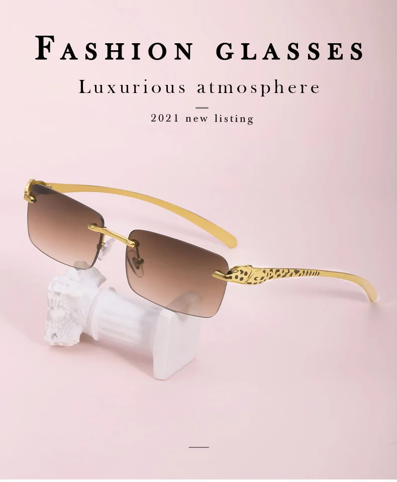 Очки солнцезащитные женские прямоугольные без оправы роскошные брендовые