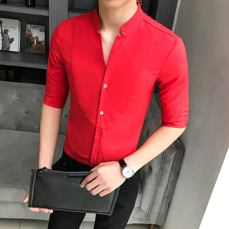 Рубашка мужская мода воротник поделка рукав рубашка ночной клуб ktv бар стилист